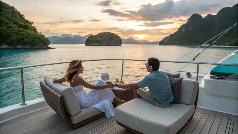 Guests relaxing on deck in Raja Ampat